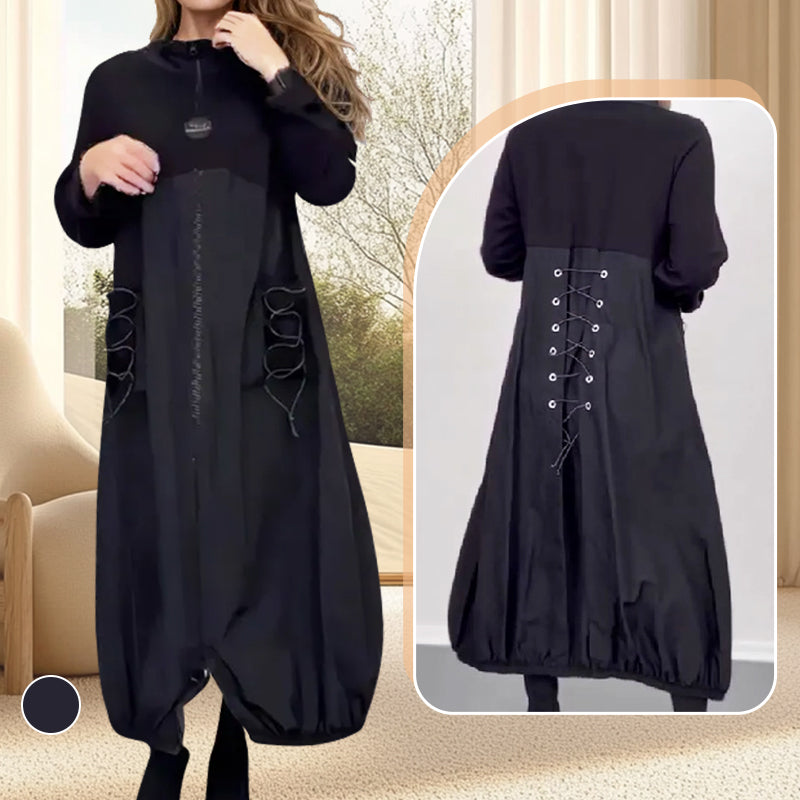 💖Limited Sale 60% OFF💖Long-sleeved dress with mocha collar and drawstring