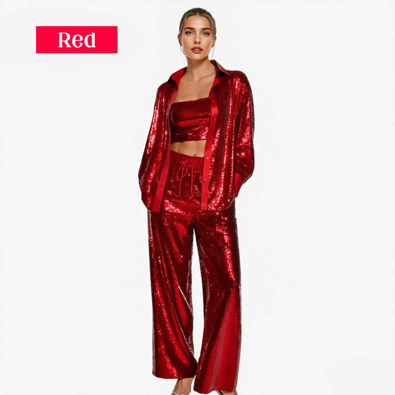 🌟👠Must-Have for Shiny Partiest✨ Dazzling Blazer & Wide-Leg Pants, Stylish and Grand, Perfect for Parties!(The more you buy, the higher the discount)
