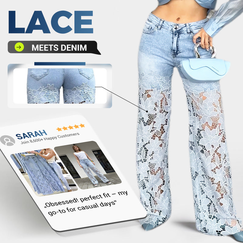 ⏳Time-limited Special⏰Fashion Lace Patchwork Denim Jeans