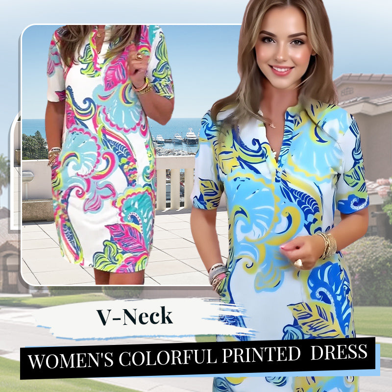🌷Big price reduction🌸Women Colorful Printed V-Neck Dress💐