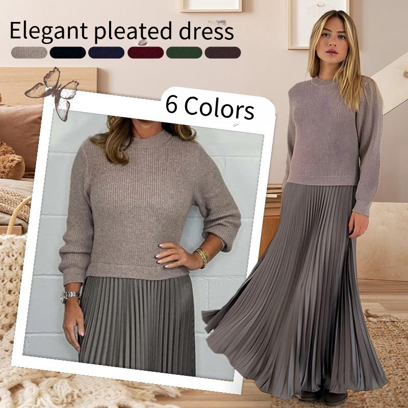 💕Limited Time 50% Off💕Women's solid color Long Sleeve Jumper & Pleated Bottom Dress