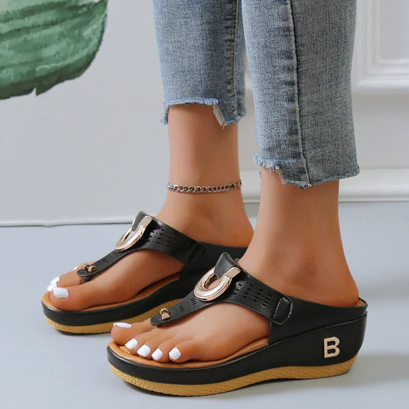 🎉Hot Sale 49% OFF🎉Women's Leather Wedge Slide Sandals(Buy Two Free Shipping)