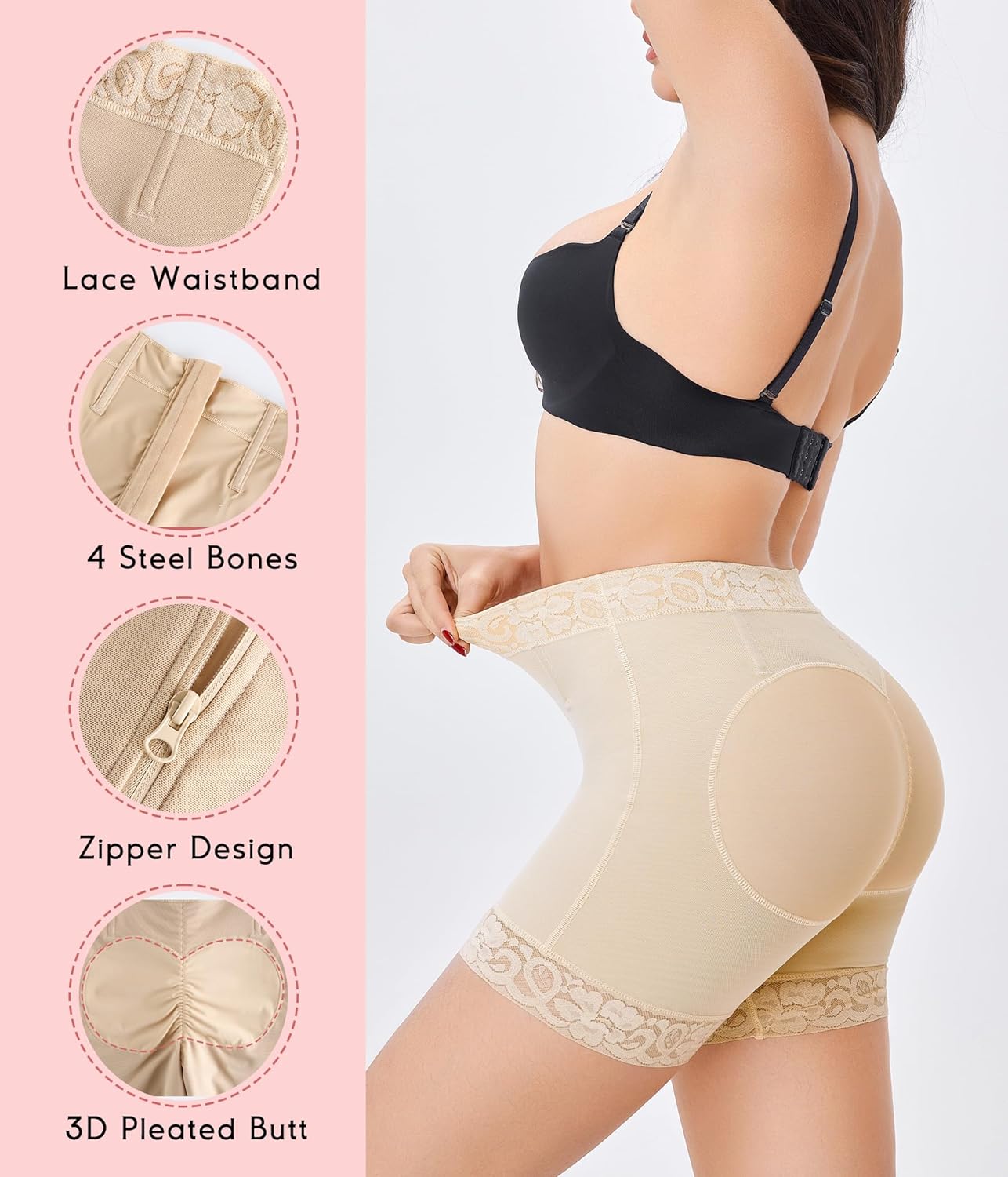 💗Summer Specials💗Lace Steel Boned Butt Enhancer Shorts Shapewear