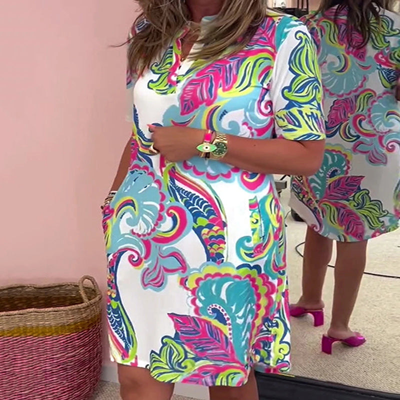 🌷Big price reduction🌸Women Colorful Printed V-Neck Dress💐