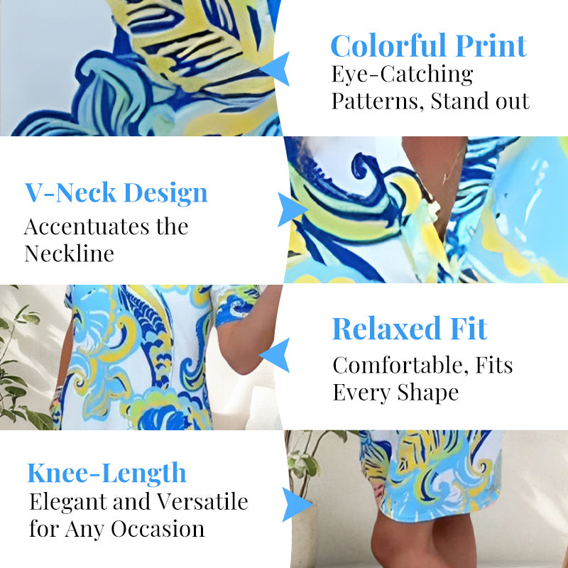 🌷Big price reduction🌸Women Colorful Printed V-Neck Dress💐