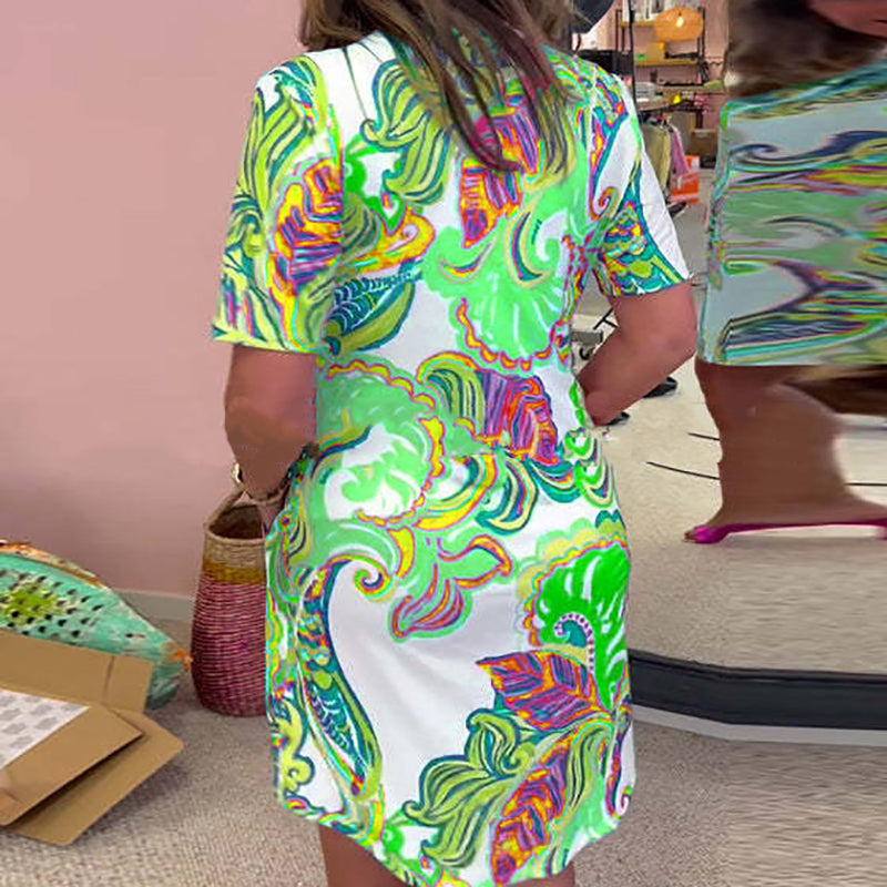 🌷Big price reduction🌸Women Colorful Printed V-Neck Dress💐