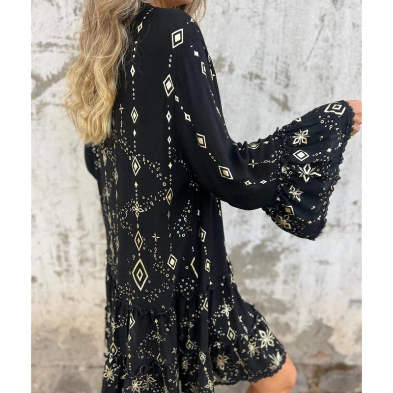💖Big price reduction! 🔥💖Women's geometric pattern comfortable midi dress with V-neckline