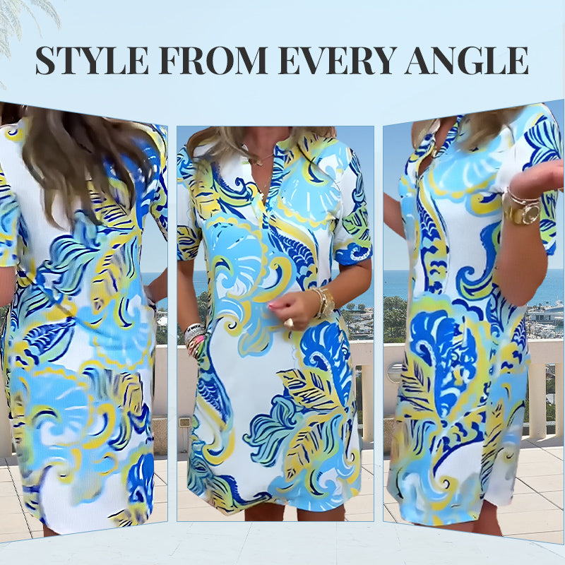 🌷Big price reduction🌸Women Colorful Printed V-Neck Dress💐