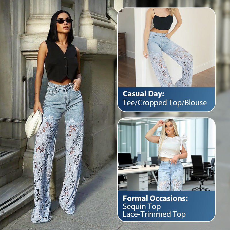 ⏳Time-limited Special⏰Fashion Lace Patchwork Denim Jeans