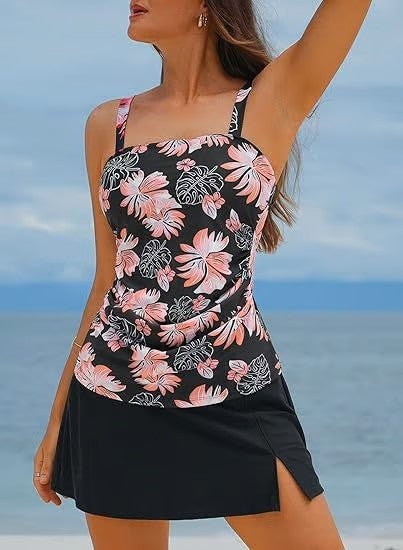 💥Big price reduction!🩱Women Vintage Tummy Control Two Piece Tankini Swimsuits