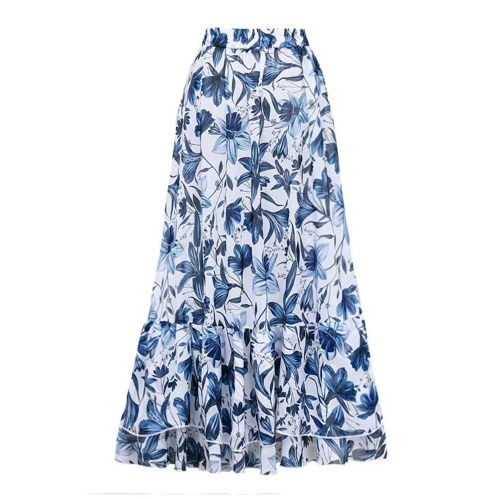 🌸Spring Specials💐 V Neck Lace Up Printed One Piece Swimsuit and Skirt