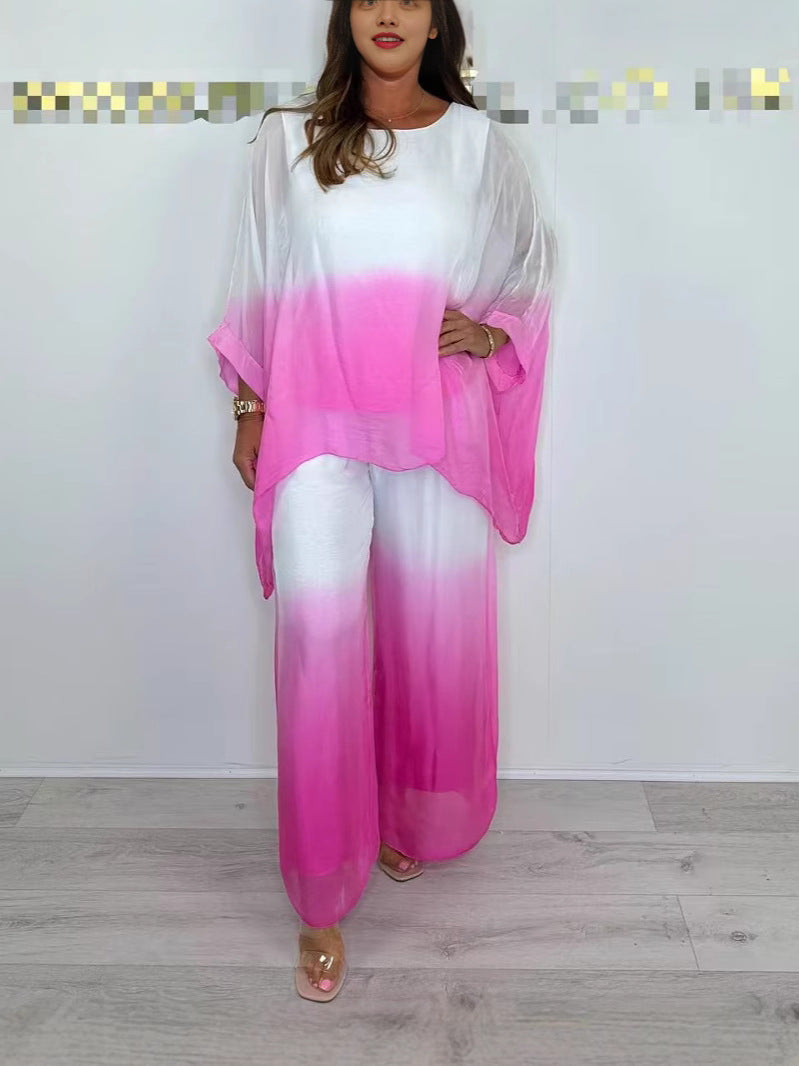 🔥Summer Hot Sale-49% Off💕Silk Mix Dip Dye Floaty Flowy Top & Trouser Set