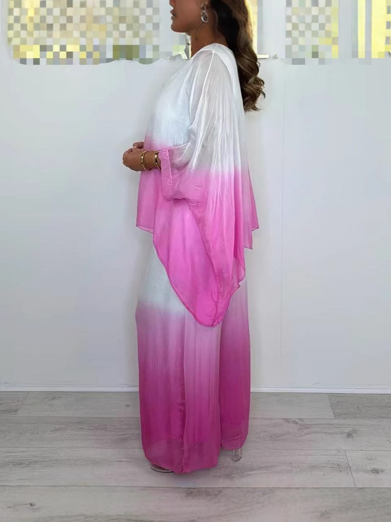 🔥Summer Hot Sale-49% Off💕Silk Mix Dip Dye Floaty Flowy Top & Trouser Set
