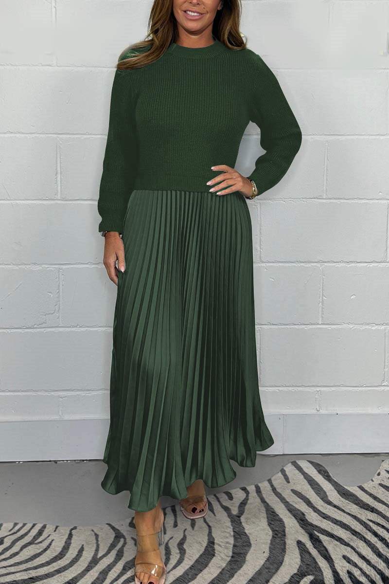 🌟 Seasonal Clearance at only £15.99! 🌟Women’s Stylish and Elegant Round-neck Pleated Dress