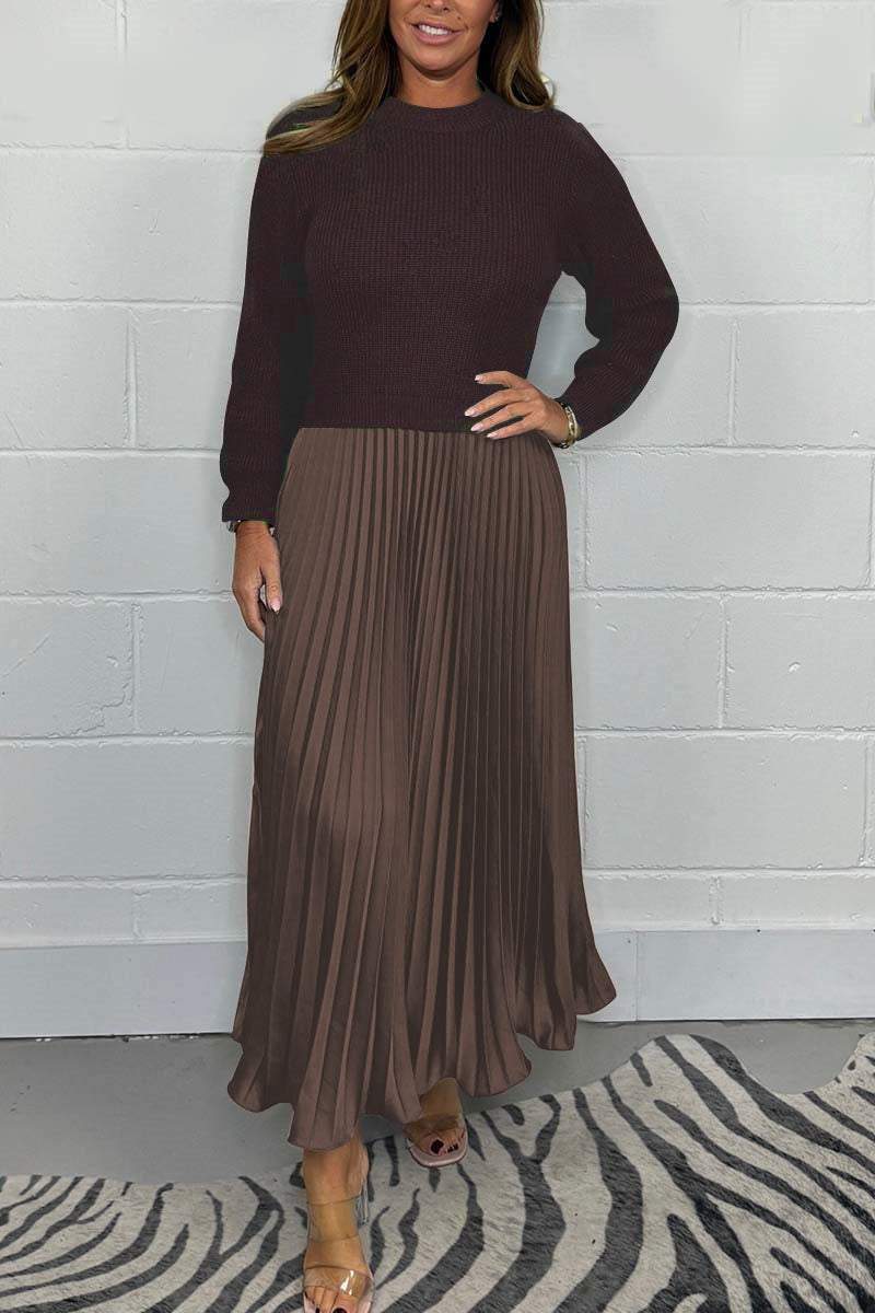 🌟 Seasonal Clearance at only £15.99! 🌟Women’s Stylish and Elegant Round-neck Pleated Dress