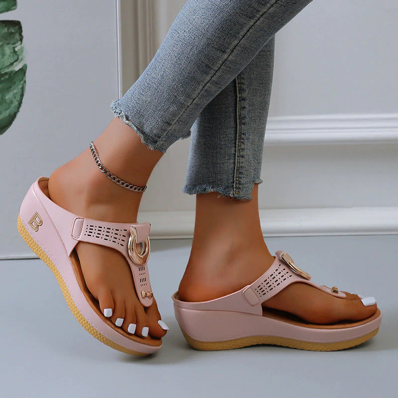 🎉Hot Sale 49% OFF🎉Women's Leather Wedge Slide Sandals(Buy Two Free Shipping)