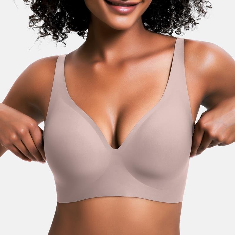 💜LAST DAY-50% OFF💜Jelly Wireless Womens Comfortable Wireless Bras Push Up Bralettes Seamless Tshirts Bras Deep V Everyday Bras