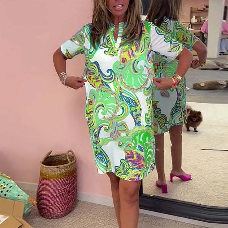 🌷Big price reduction🌸Women Colorful Printed V-Neck Dress💐