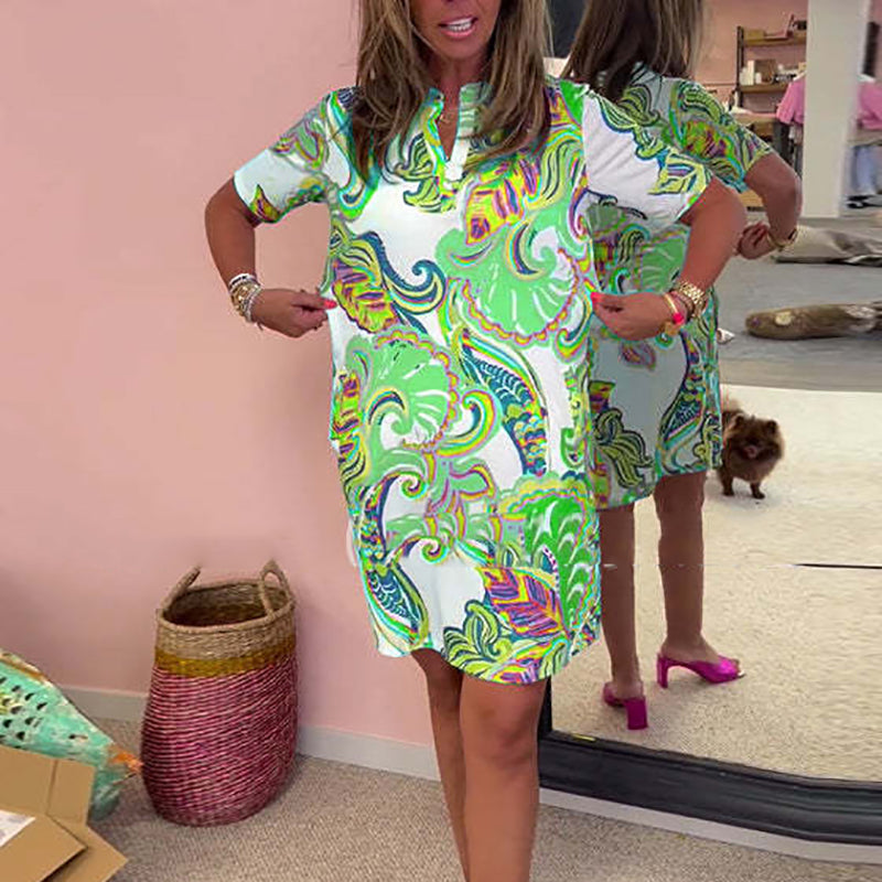 🌷Big price reduction🌸Women Colorful Printed V-Neck Dress💐
