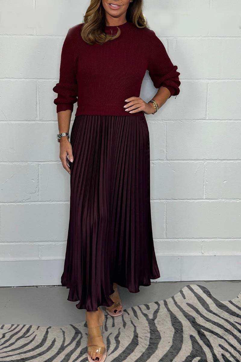 💕Limited Time 50% Off💕Women's solid color Long Sleeve Jumper & Pleated Bottom Dress