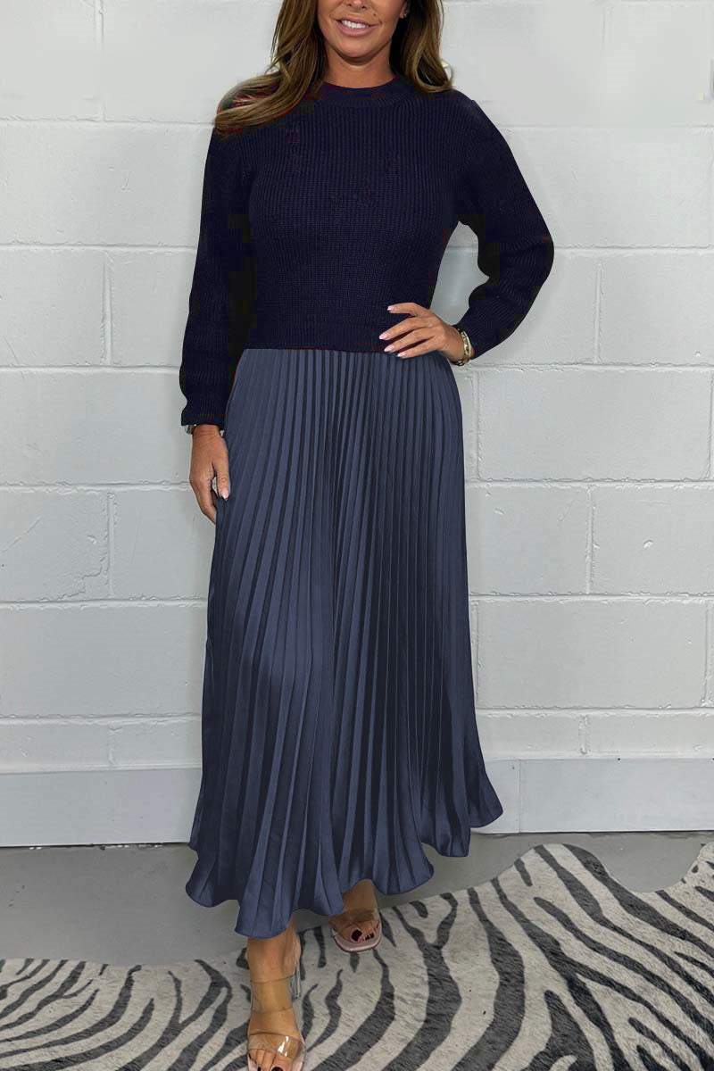 💕Limited Time 50% Off💕Women's solid color Long Sleeve Jumper & Pleated Bottom Dress