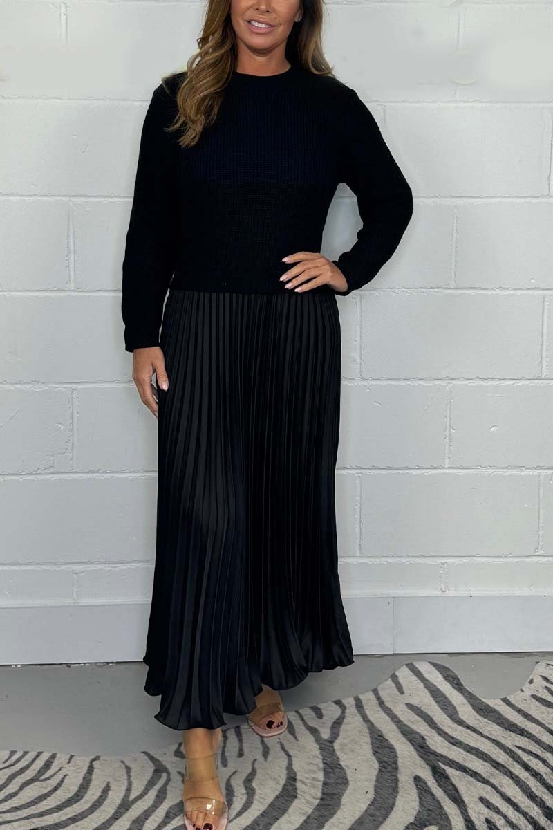 💕Limited Time 50% Off💕Women's solid color Long Sleeve Jumper & Pleated Bottom Dress