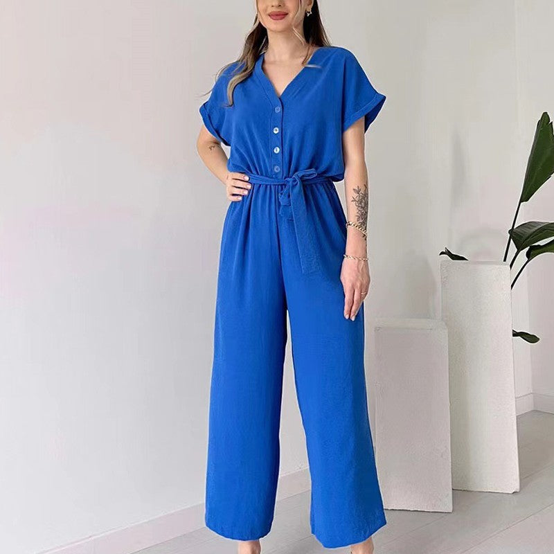 (50% OFF🔥) 💖Women's V-Neck Short-Sleeve Casual Jumpsuit