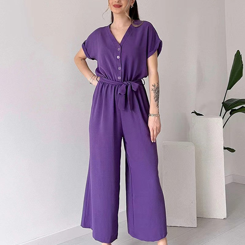 (50% OFF🔥) 💖Women's V-Neck Short-Sleeve Casual Jumpsuit