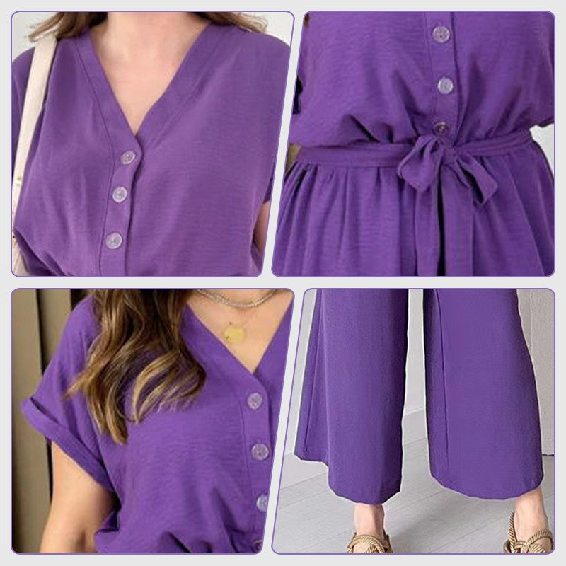 (50% OFF🔥) 💖Women's V-Neck Short-Sleeve Casual Jumpsuit