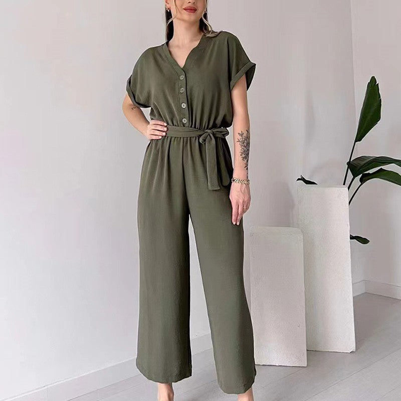 (50% OFF🔥) 💖Women's V-Neck Short-Sleeve Casual Jumpsuit