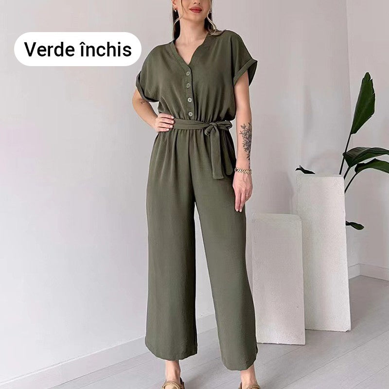 (50% OFF🔥) 💖Women's V-Neck Short-Sleeve Casual Jumpsuit
