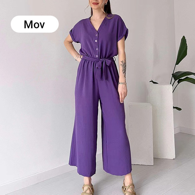 (50% OFF🔥) 💖Women's V-Neck Short-Sleeve Casual Jumpsuit