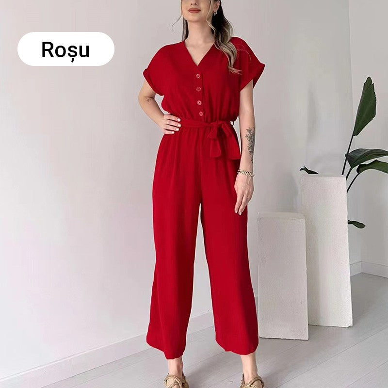 (50% OFF🔥) 💖Women's V-Neck Short-Sleeve Casual Jumpsuit