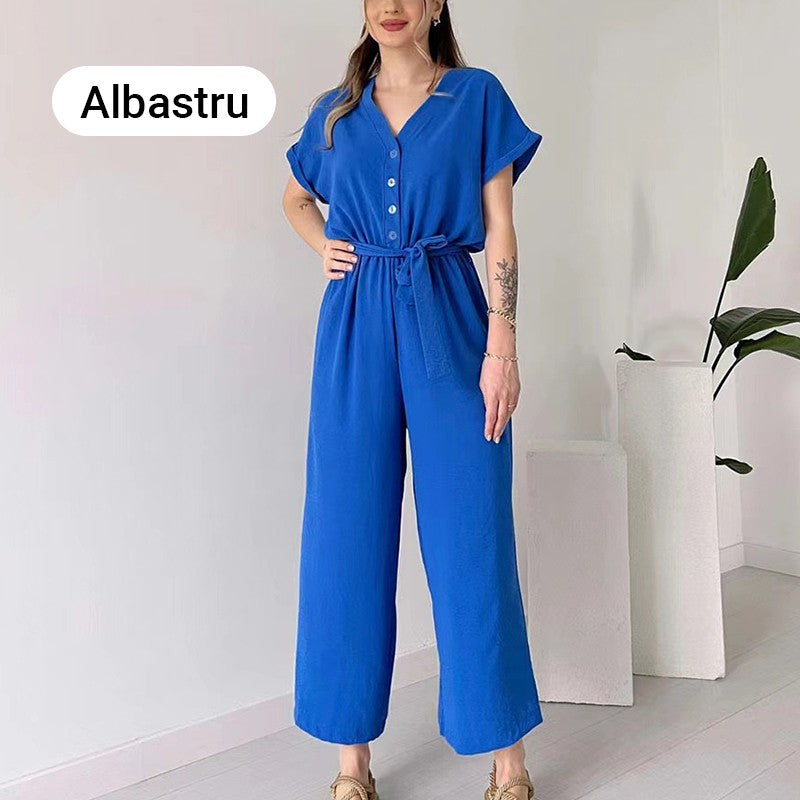 (50% OFF🔥) 💖Women's V-Neck Short-Sleeve Casual Jumpsuit