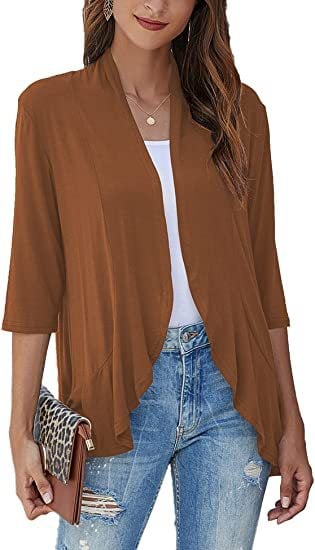💥50% OFF💥Women Open Front 3/4 Sleeves Lightweight Draped Ruffles Cardigan