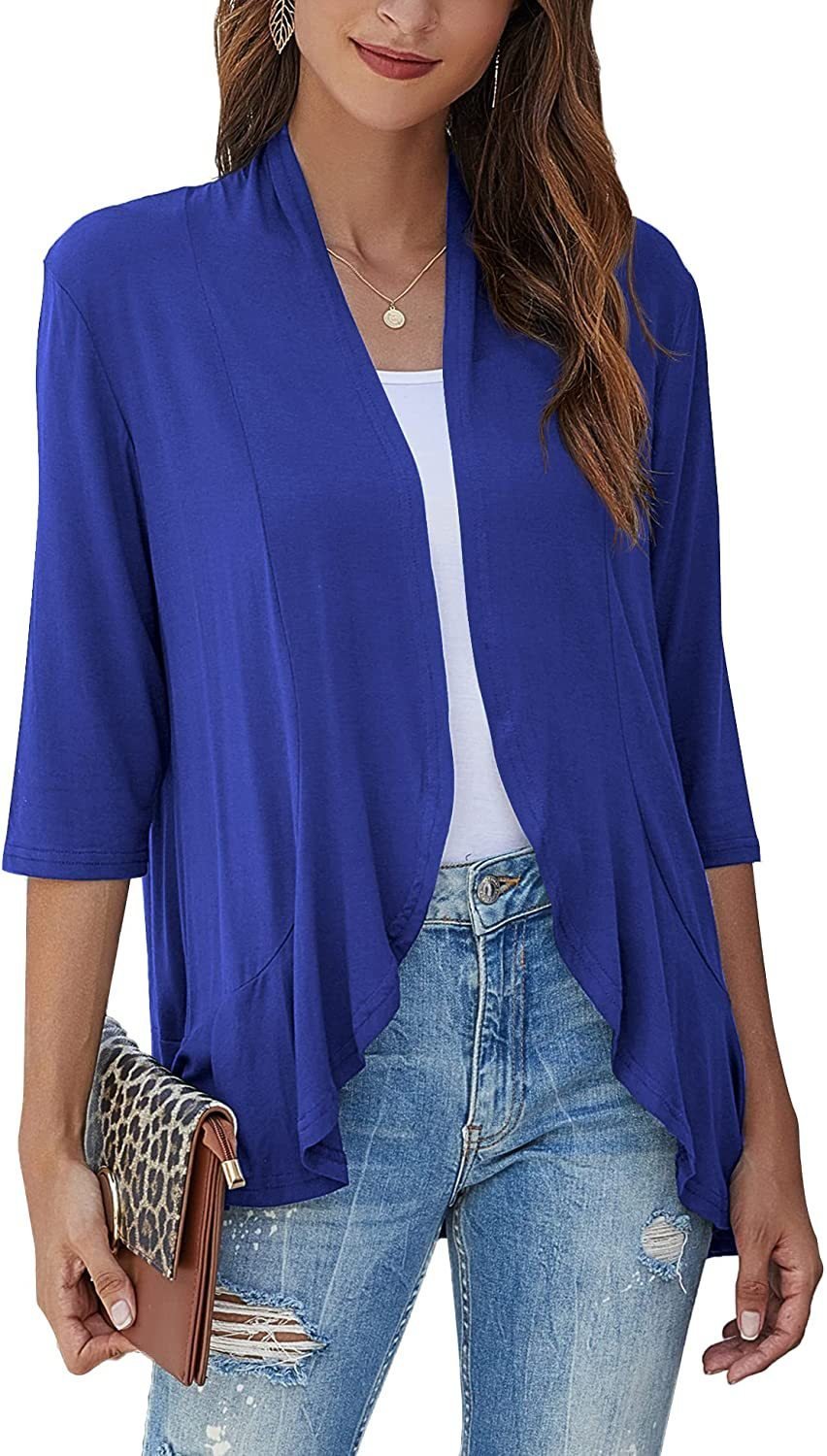 💥50% OFF💥Women Open Front 3/4 Sleeves Lightweight Draped Ruffles Cardigan
