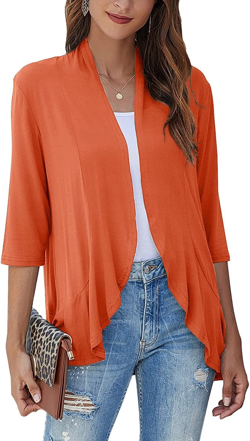 💥50% OFF💥Women Open Front 3/4 Sleeves Lightweight Draped Ruffles Cardigan