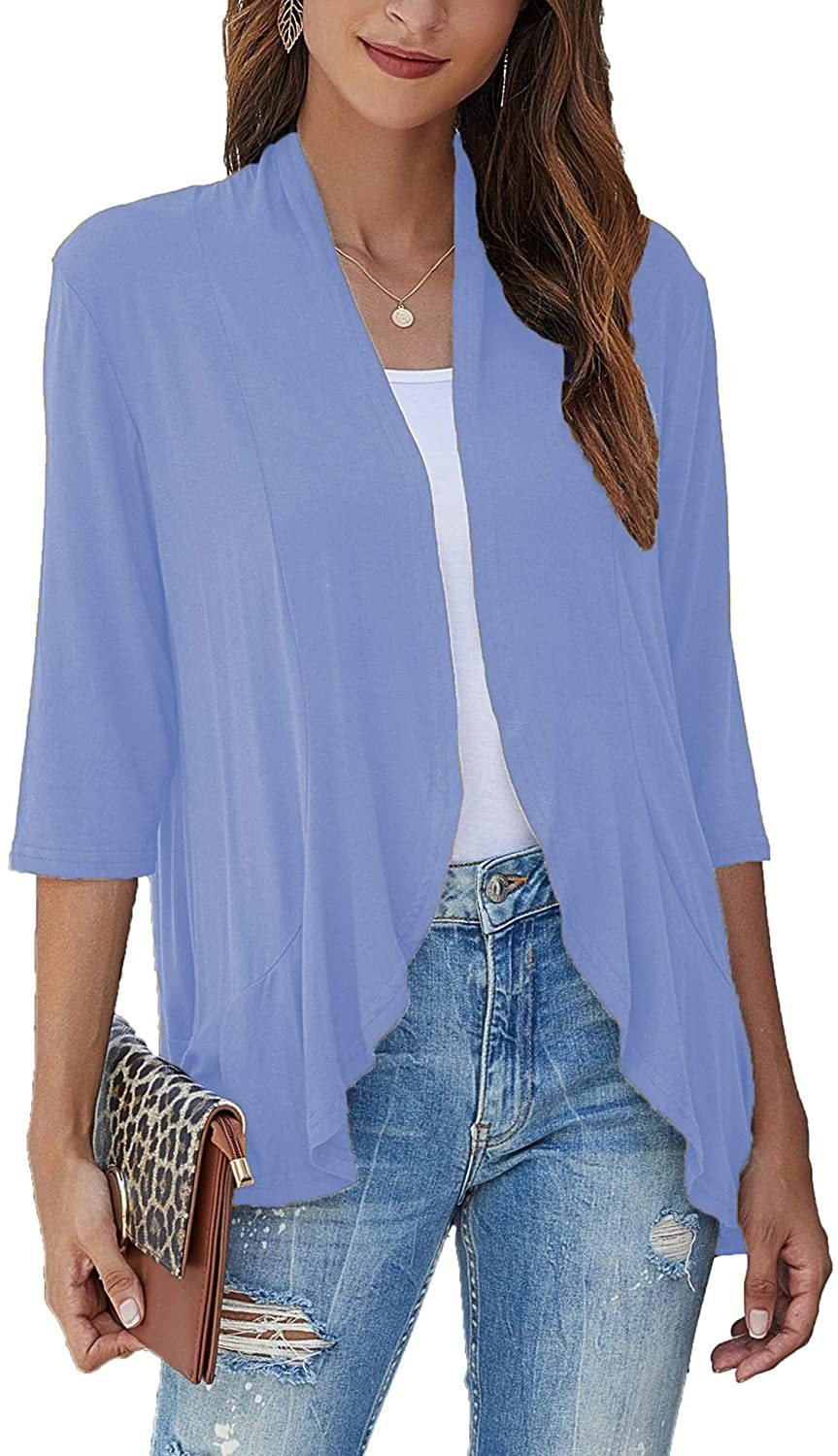 💥50% OFF💥Women Open Front 3/4 Sleeves Lightweight Draped Ruffles Cardigan