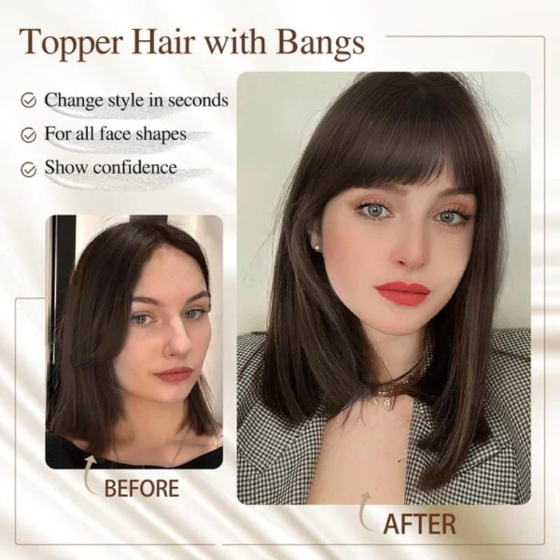 🔥Big price reduction🔥Natural Hair Toppers with Bangs for Women🛒