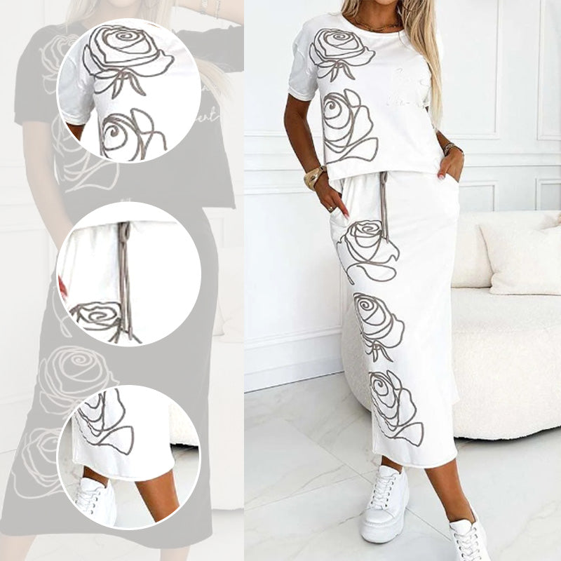❤️🔥Hot Sale 50% OFF🔥Women's casual two-piece floral T-shirt and mid-length skirt set