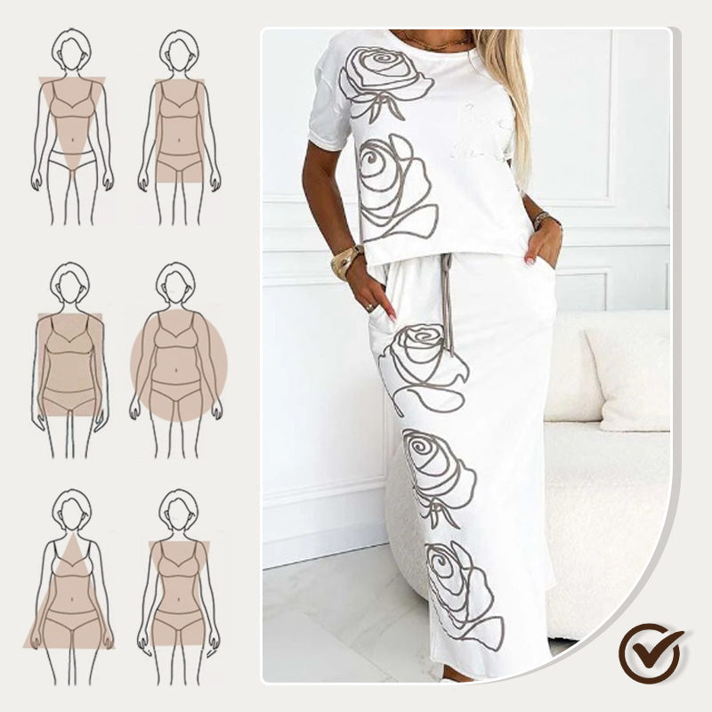 ❤️🔥Hot Sale 50% OFF🔥Women's casual two-piece floral T-shirt and mid-length skirt set