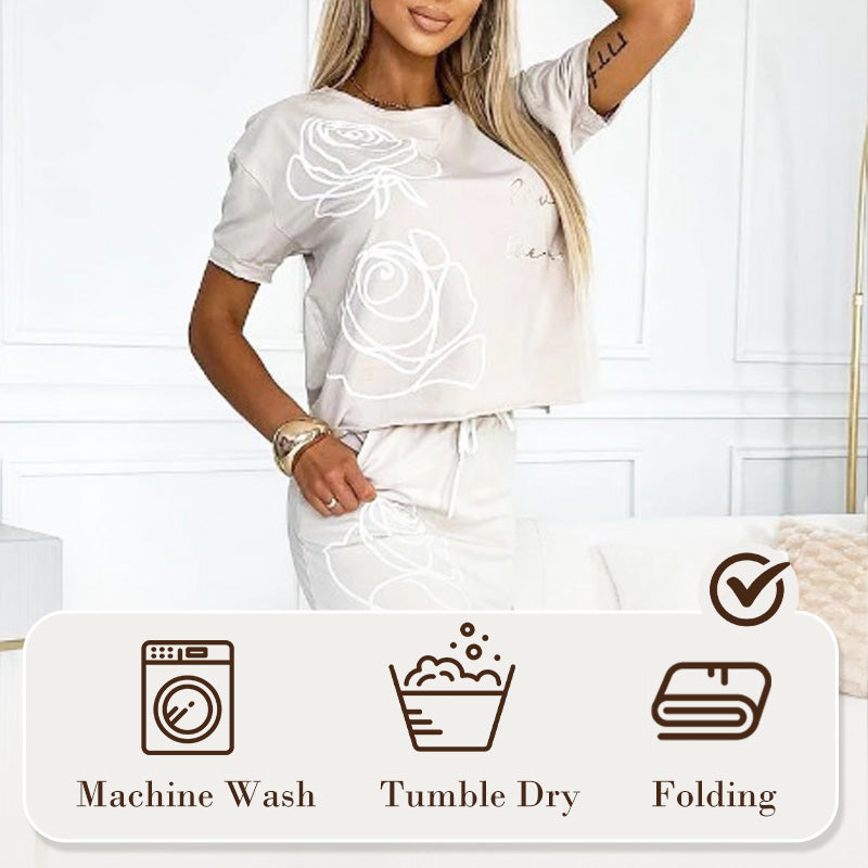 ❤️🔥Hot Sale 50% OFF🔥Women's casual two-piece floral T-shirt and mid-length skirt set
