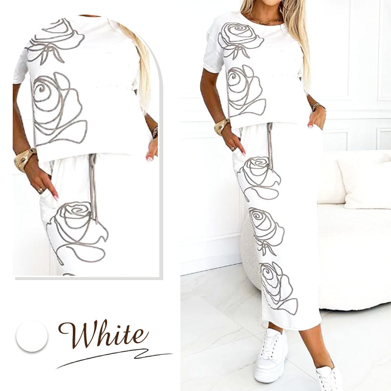 ❤️🔥Hot Sale 50% OFF🔥Women's casual two-piece floral T-shirt and mid-length skirt set