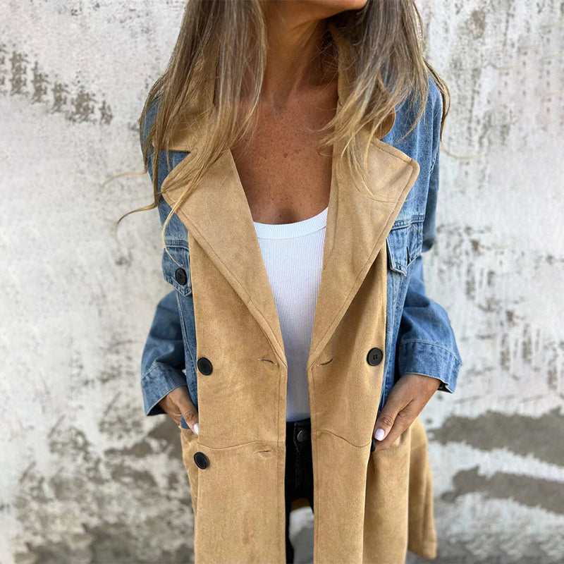 🌸🔥Big price reduction! 🔥Mid-Length Trench Coat with Denim Jean Stitching