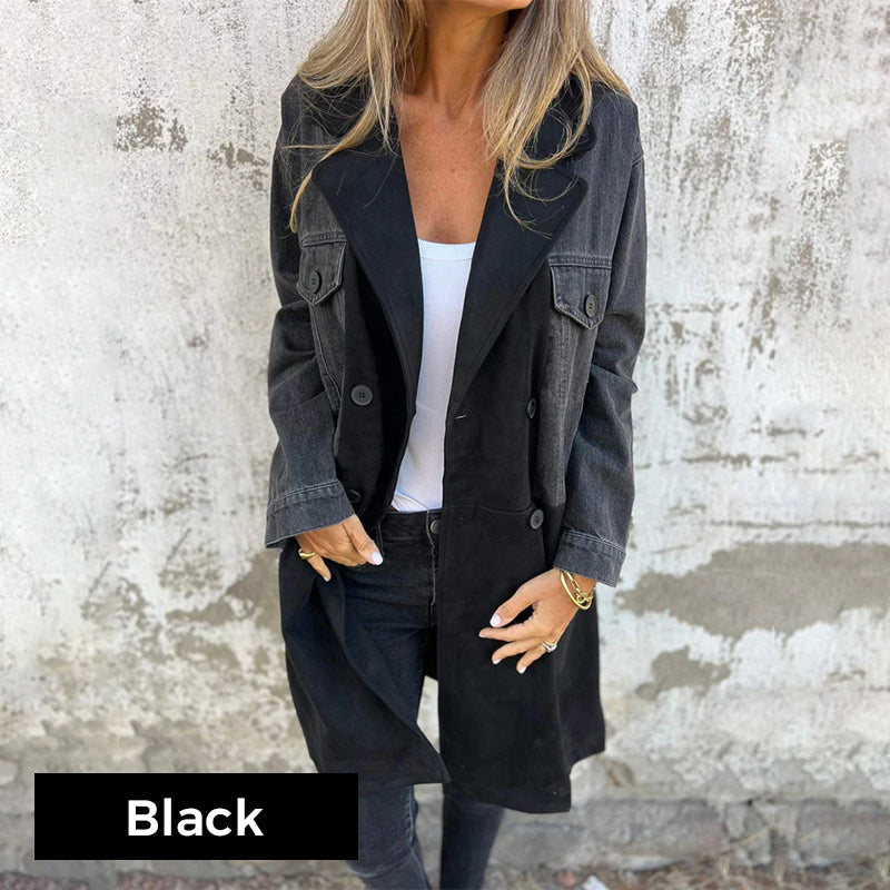 🌸🔥Big price reduction! 🔥Mid-Length Trench Coat with Denim Jean Stitching