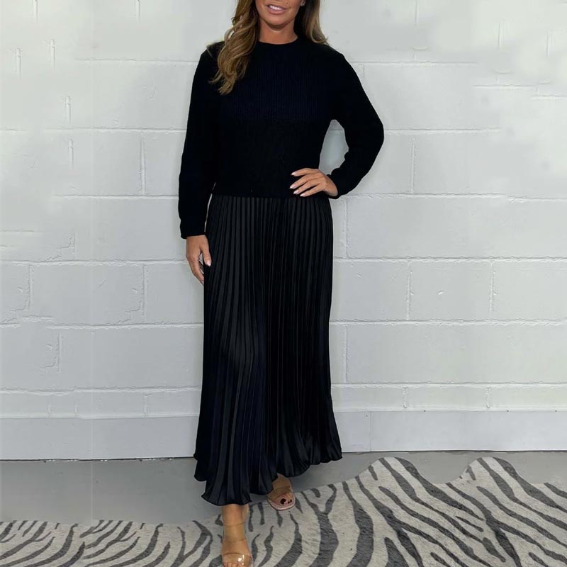 🌟 Seasonal Clearance at only £15.99! 🌟Women’s Stylish and Elegant Round-neck Pleated Dress
