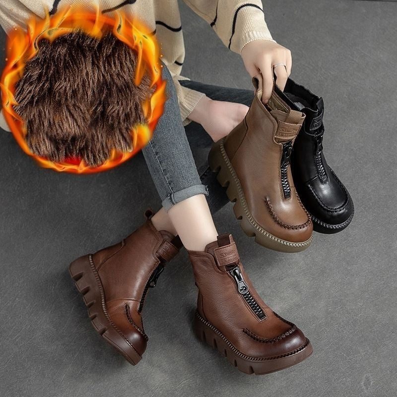 Women's Retro PU Leather Warm Short Boots