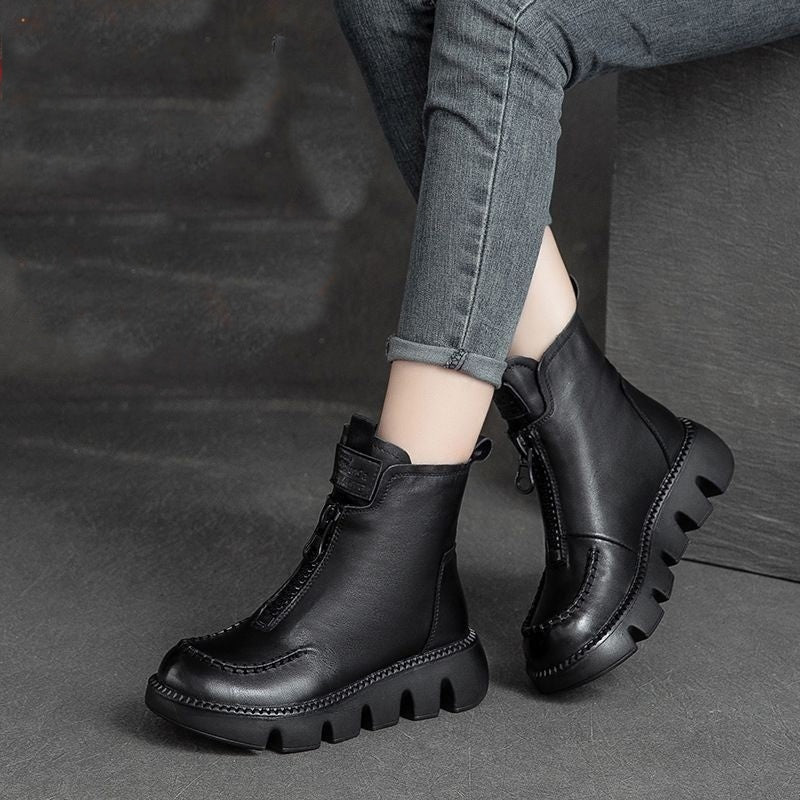 Women's Retro PU Leather Warm Short Boots