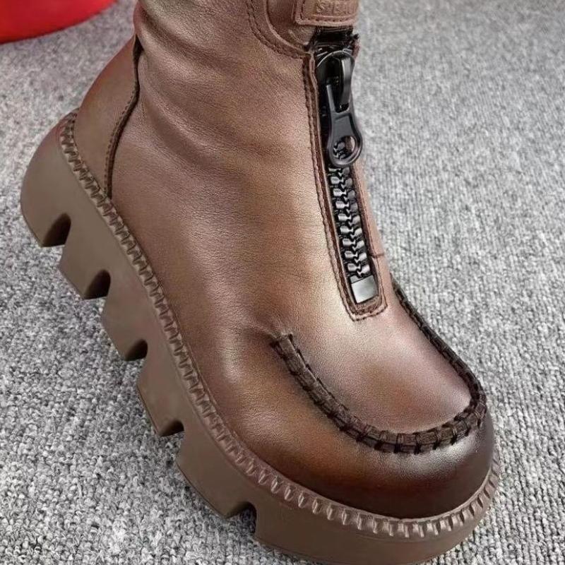 Women's Retro PU Leather Warm Short Boots