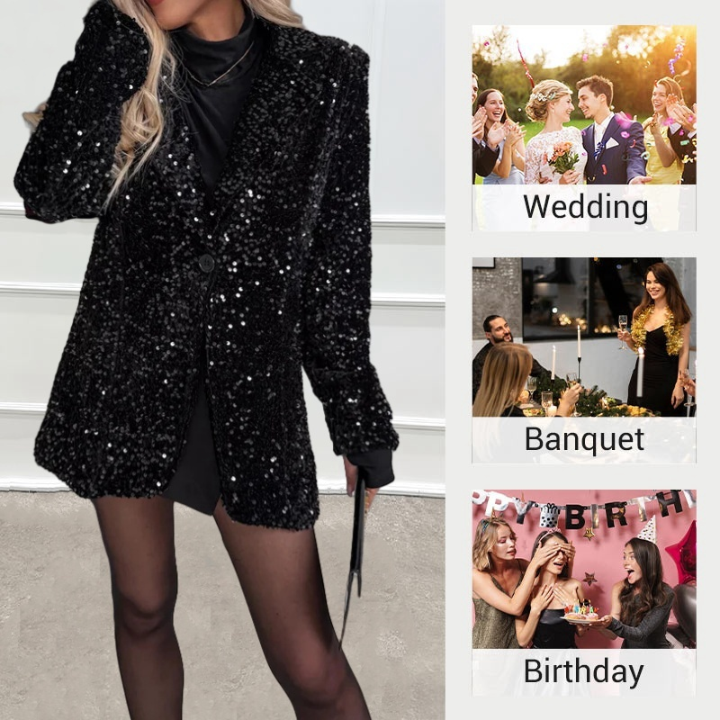 🔥2025 HOT SALE 50%OFF🔥 Women’s Sparkly Sequin Button Long-Sleeve Jackets